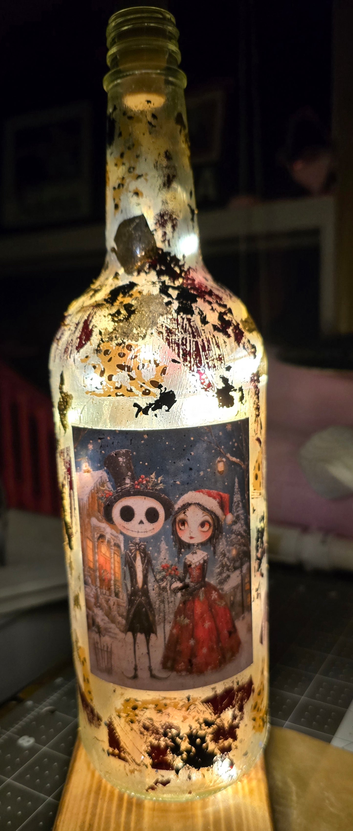 Lighted bottle Jack and Sally