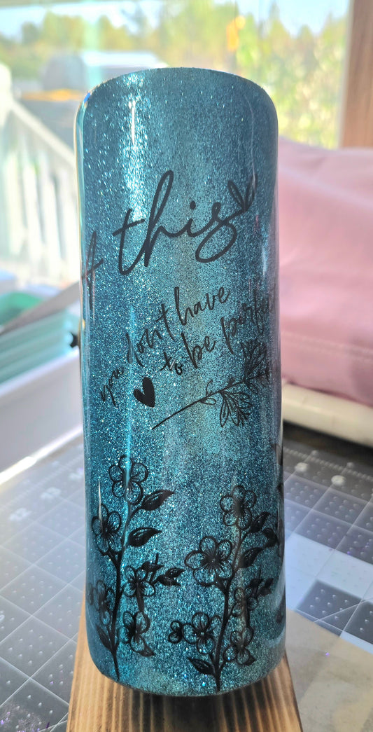 20 oz Blue Glitter Flowers