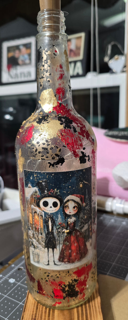 Lighted bottle Jack and Sally