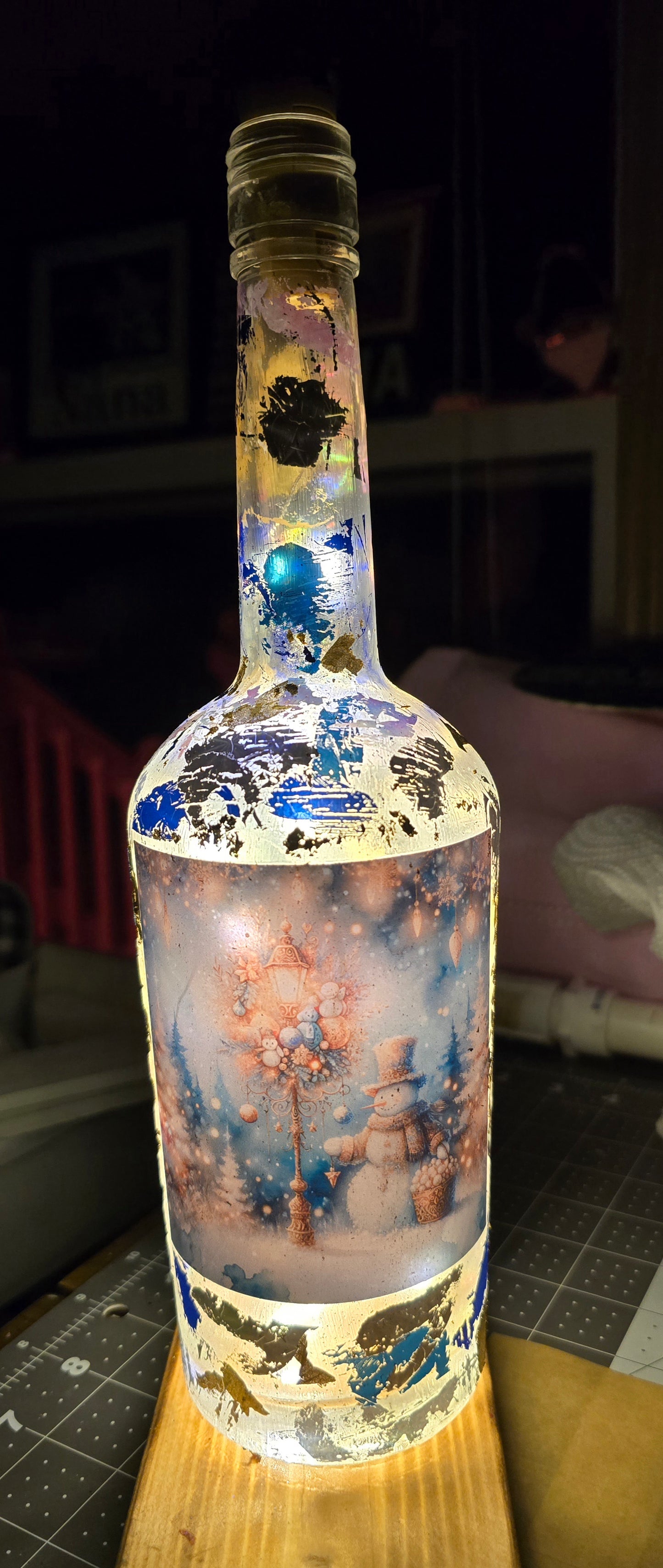 Lighted bottle-Snowman